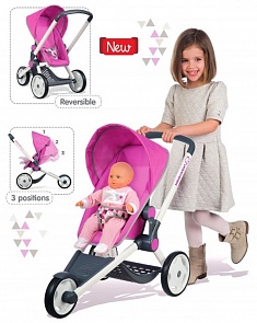 Smoby MC&Quinny Коляска для кукол, трехколесная, розовая, 255097